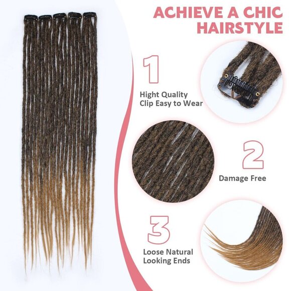 Clip in Dreadlock Hair Extensions Synthetic 24 Inch 10 Clips Natural Look